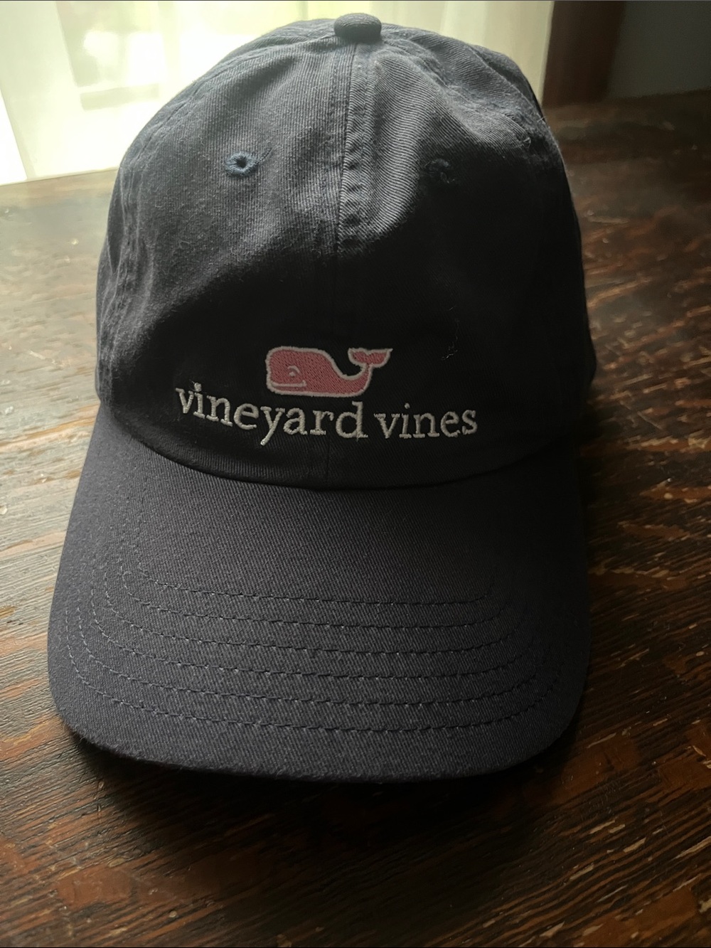 Vineyard Vines Navy Cap with Pink Whale Embroidery